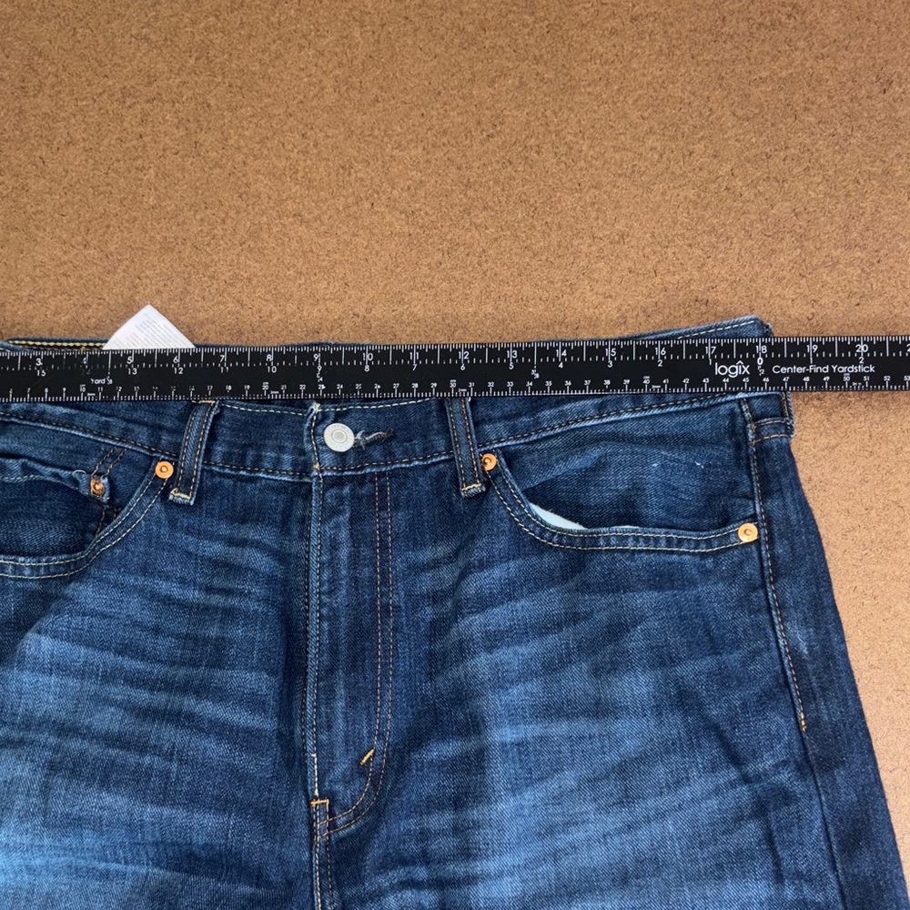 Levi's 505 Straight Jeans in Dark Blue with Tan Patch - Picture 8 of 11